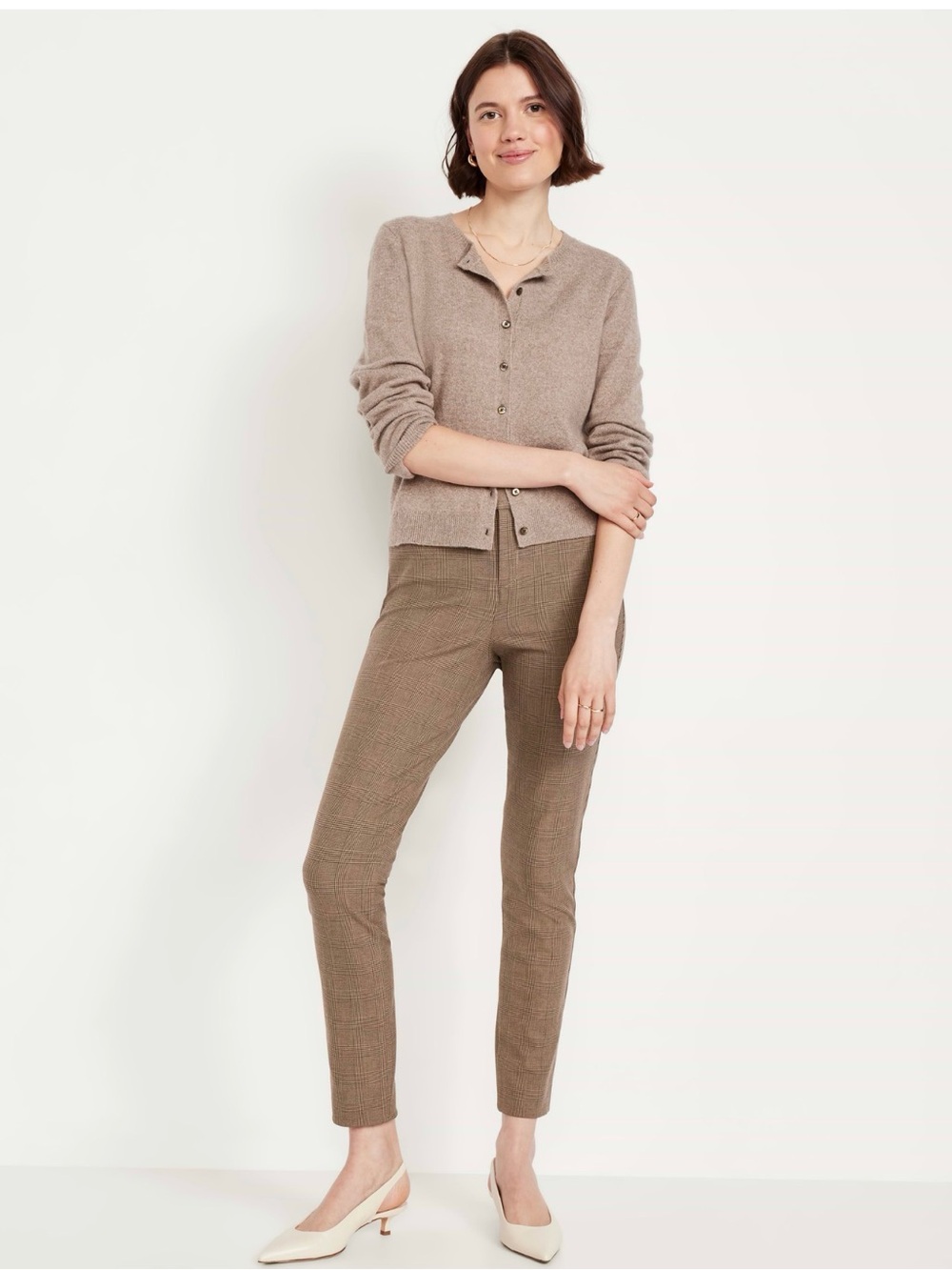 Slim Tailored Brown Plaid Ankle Pants